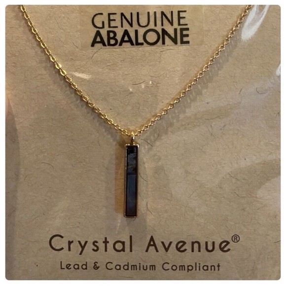 Crystal Avenue Genuine Abalone Shell Bar Pendant Necklace Gold Plate NEW - Picture 3 of 7